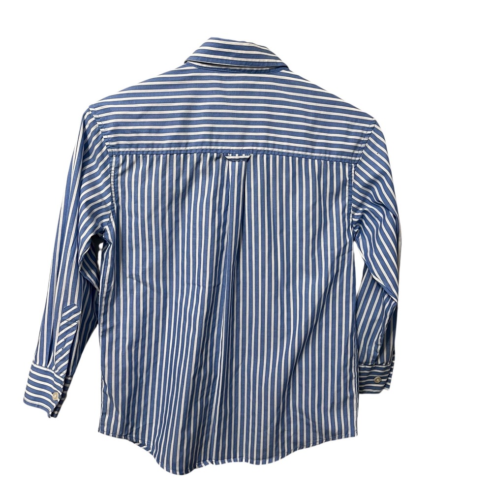 IZOD Boys Long Sleeve Button Down Shirt Size 8 Blue White Stripe Pocket Logo - Picture 2 of 8